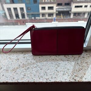 Burgundy Faux Leather Wristlet Wallet Zip Around Organizer